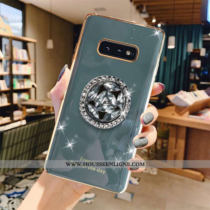 Housse Samsung Galaxy S10e Luxe Mode Cristal Incassable Anneau Téléphone Portable Bovins Verte