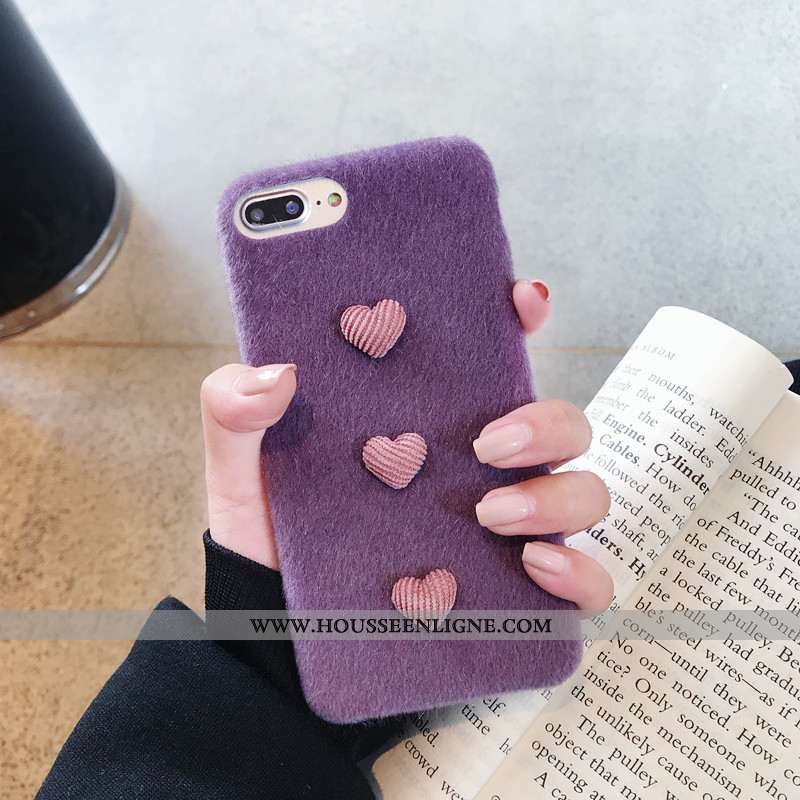 Housse iPhone 8 Plus Ultra Légère Coque Fluide Doux Violet Peluche Silicone