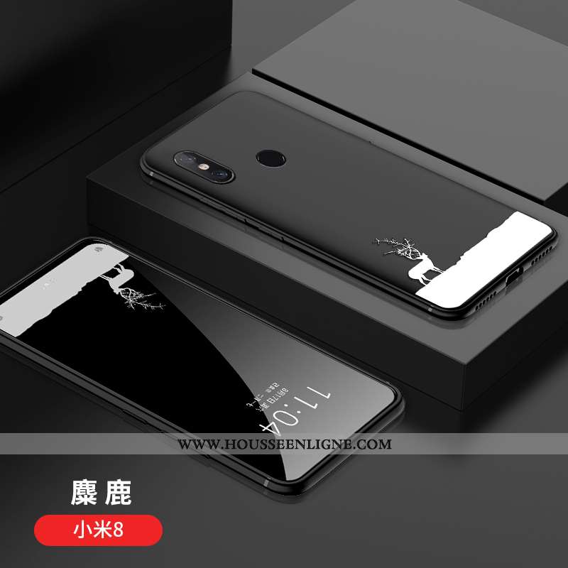 Étui Xiaomi Mi 8 Délavé En Daim Personnalité Créatif Simple Incassable Jeunesse Modèle Fleurie Noir