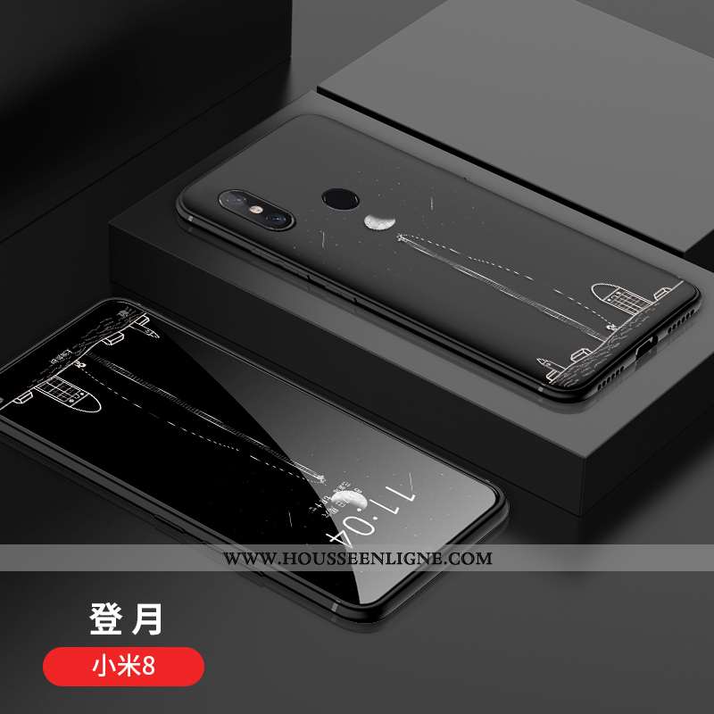 Étui Xiaomi Mi 8 Délavé En Daim Personnalité Créatif Simple Incassable Jeunesse Modèle Fleurie Noir