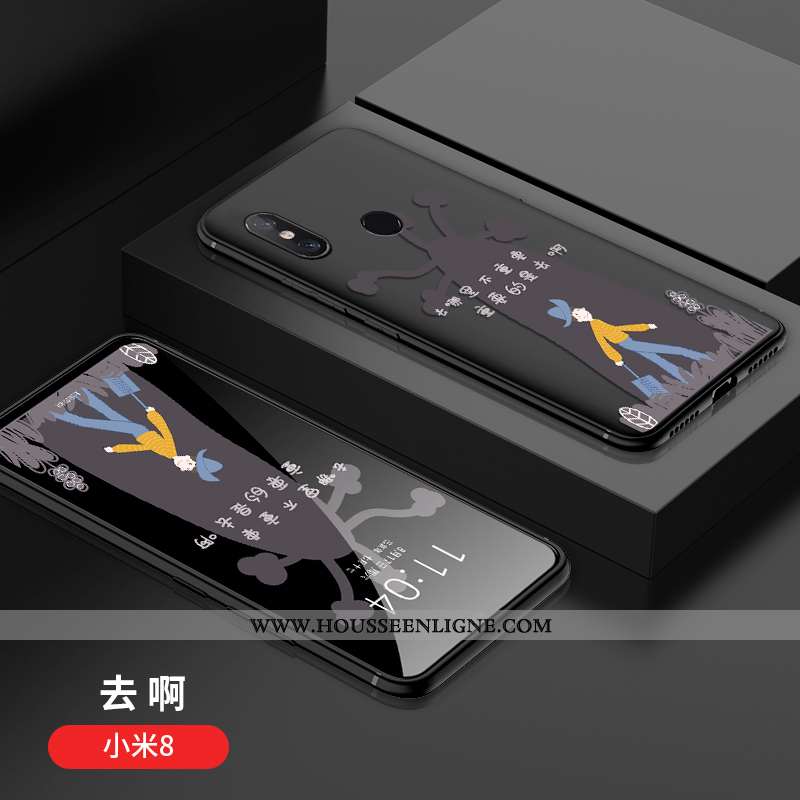 Étui Xiaomi Mi 8 Délavé En Daim Personnalité Créatif Simple Incassable Jeunesse Modèle Fleurie Noir