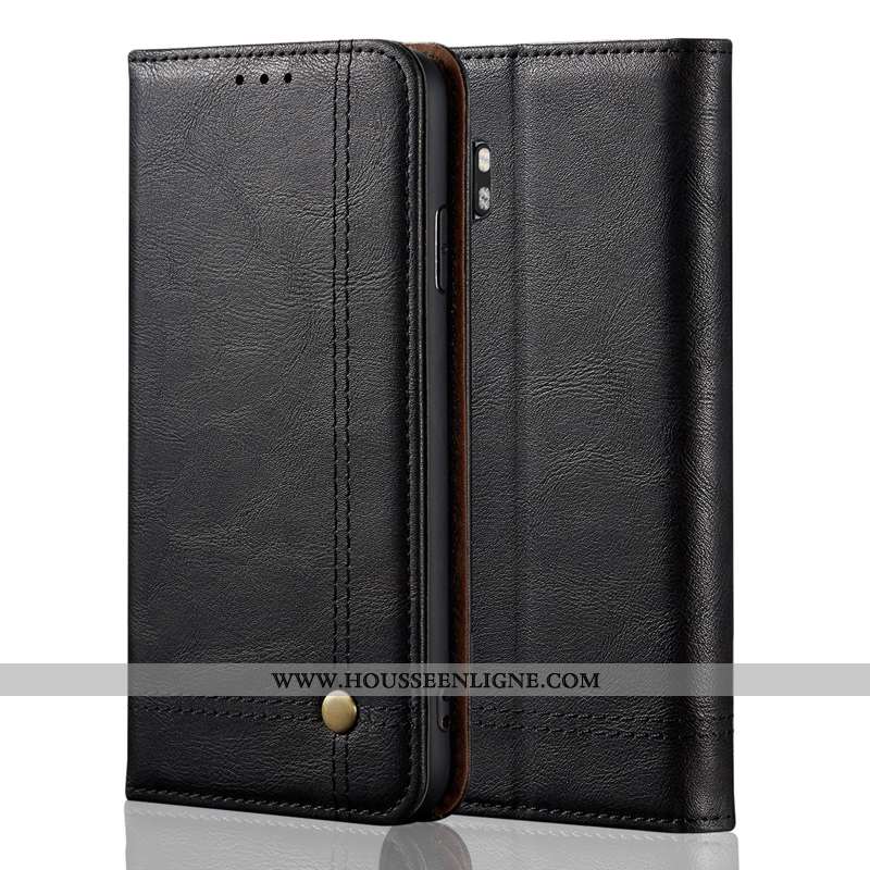 Étui Xiaomi Mi Note 10 Cuir Véritable Classic Coque Business Petit Housse Noir