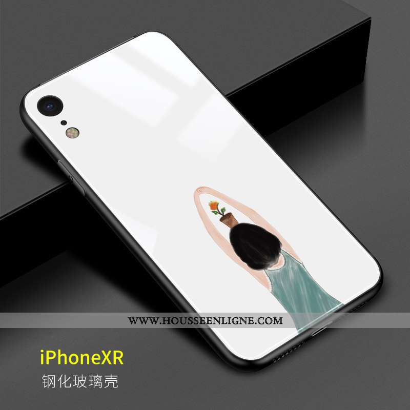 Étui iPhone Xr Charmant Verre Coque Art Créatif Blanc Tournesol Blanche