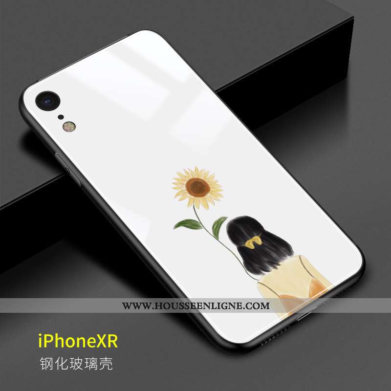 Étui iPhone Xr Charmant Verre Coque Art Créatif Blanc Tournesol Blanche