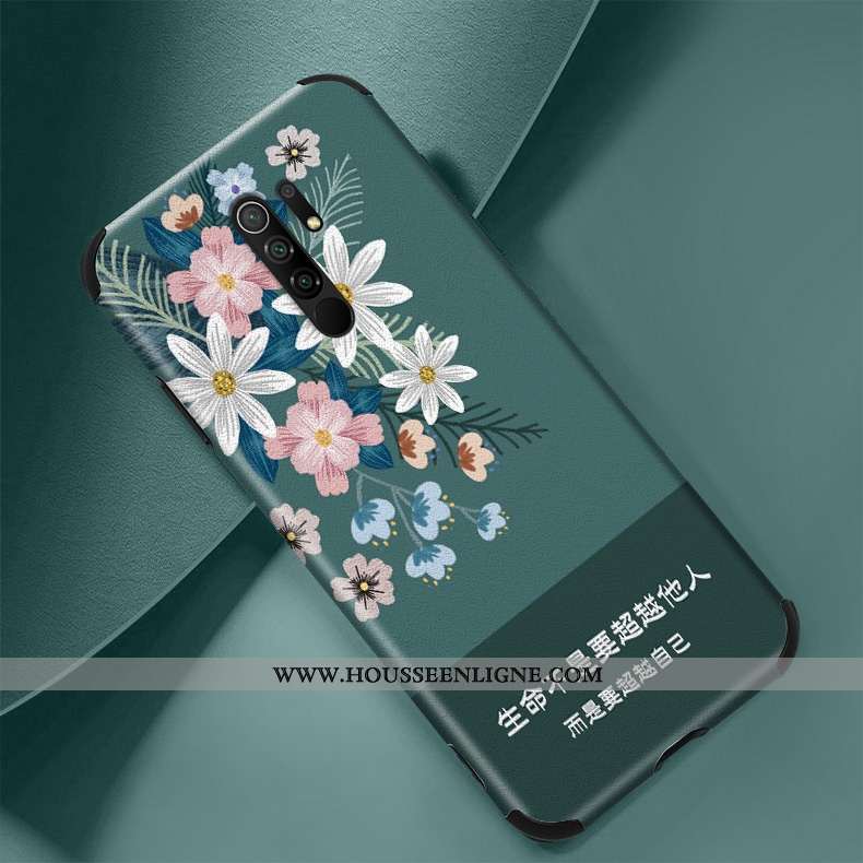 Housse Xiaomi Redmi 9 Vintage Ultra Simple Fleur Vert Mode Silicone Verte