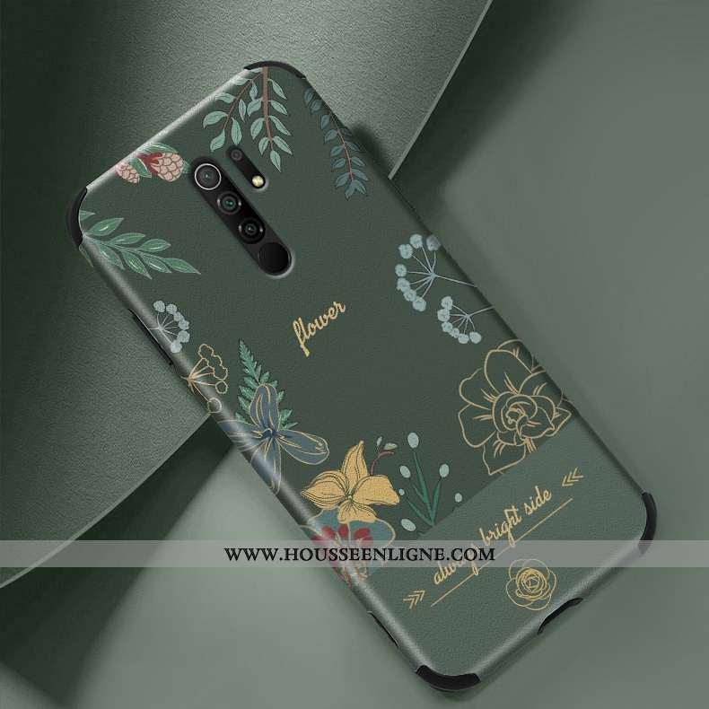 Housse Xiaomi Redmi 9 Vintage Ultra Simple Fleur Vert Mode Silicone Verte