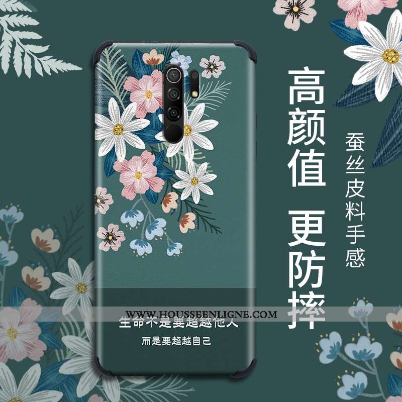 Housse Xiaomi Redmi 9 Vintage Ultra Simple Fleur Vert Mode Silicone Verte