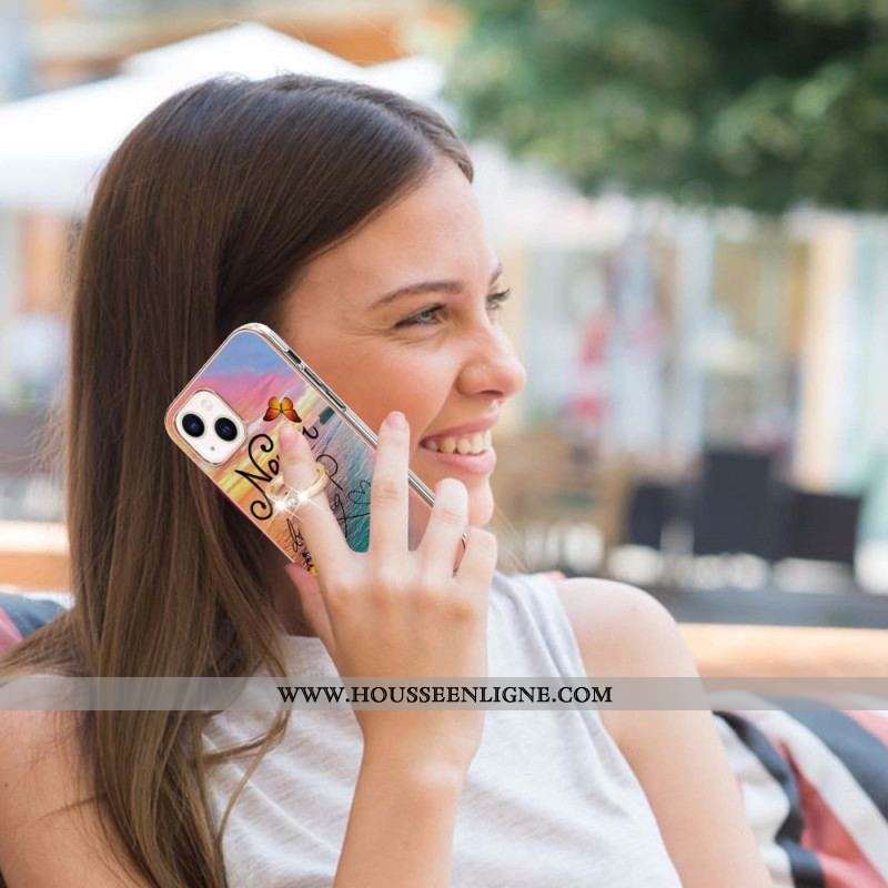 Coque iPhone 15 Plus Anneau-Support Never Stop Dreaming