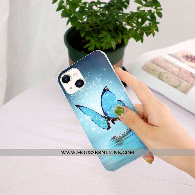 Coque iPhone 15 Plus Fluorescente Papillons