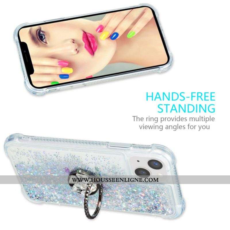 Coque iPhone 15 Plus Paillettes avec Anneau-Support