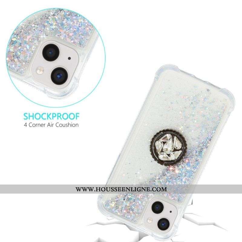 Coque iPhone 15 Plus Paillettes avec Anneau-Support