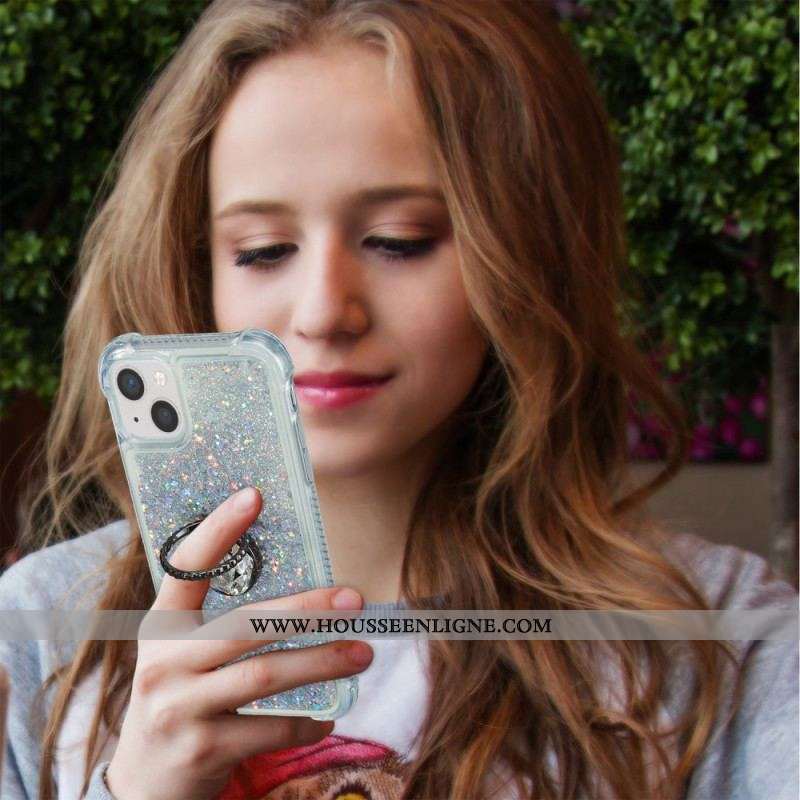 Coque iPhone 15 Plus Paillettes avec Anneau-Support