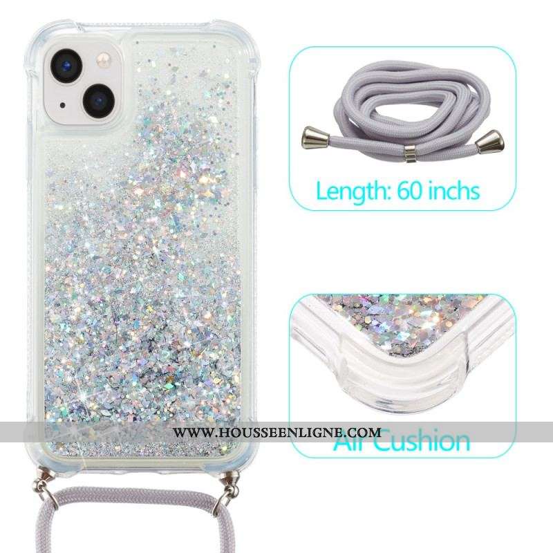 Coque iPhone 15 Plus à Cordon Paillettes