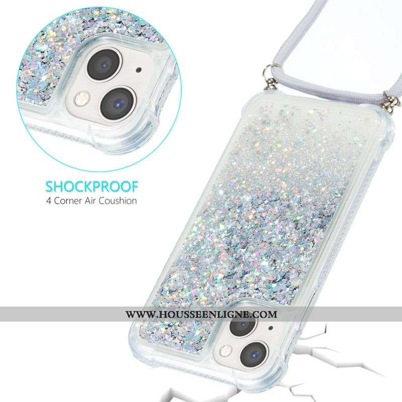 Coque iPhone 15 Plus à Cordon Paillettes