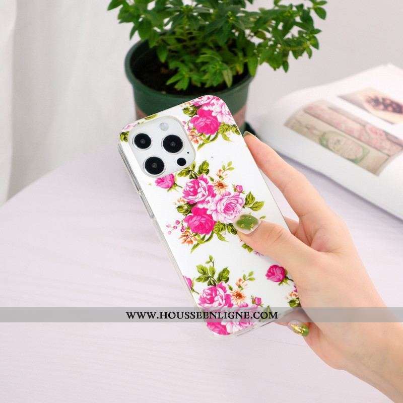 Coque iPhone 15 Pro Fluorescente Fleurs