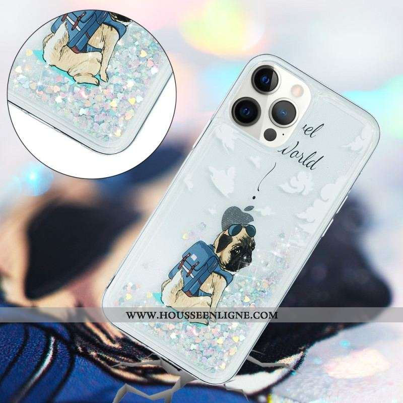 Coque iPhone 15 Pro Max Paillettes Chien