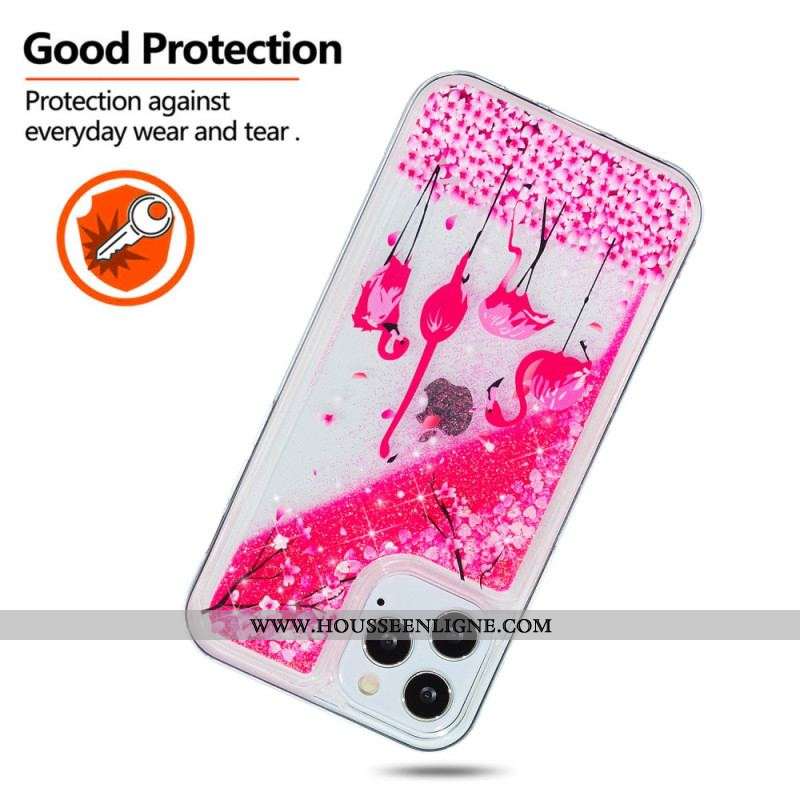 Coque iPhone 15 Pro Max Paillettes Flamants Roses