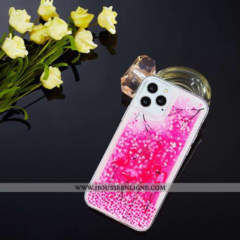 Coque iPhone 15 Pro Max Paillettes Flamants Roses