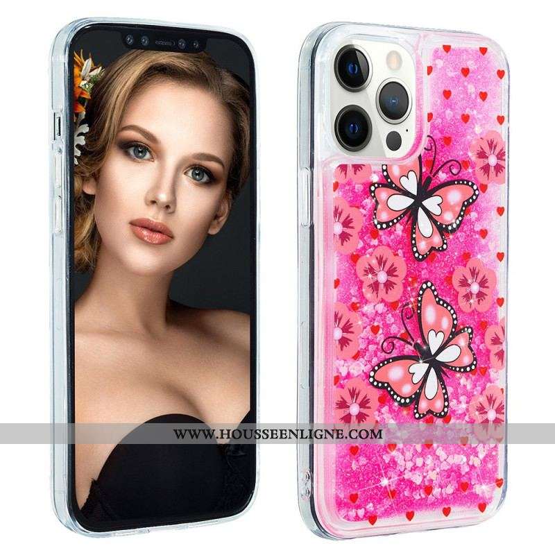 Coque iPhone 15 Pro Max Paillettes Papillons