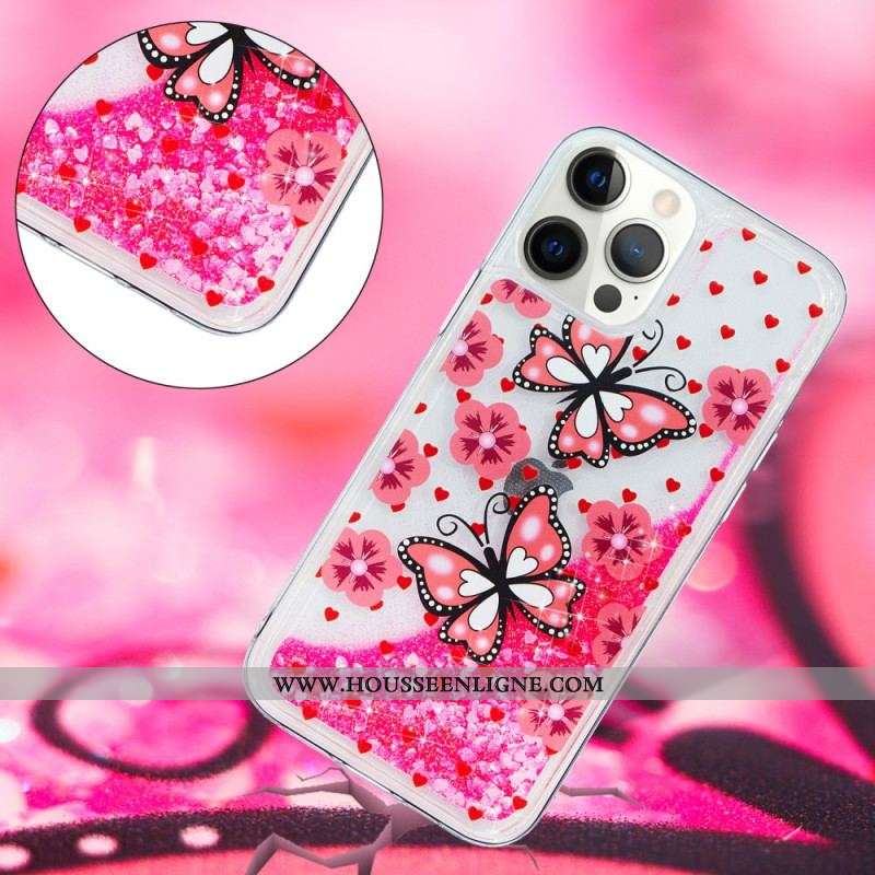 Coque iPhone 15 Pro Max Paillettes Papillons