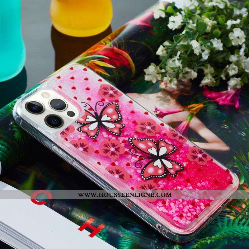 Coque iPhone 15 Pro Max Paillettes Papillons