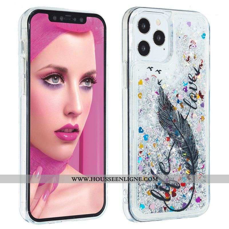 Coque iPhone 15 Pro Max Paillettes Plume