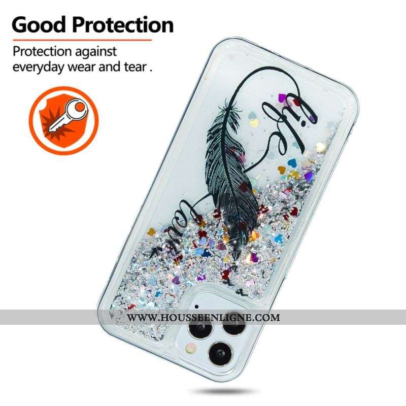 Coque iPhone 15 Pro Max Paillettes Plume