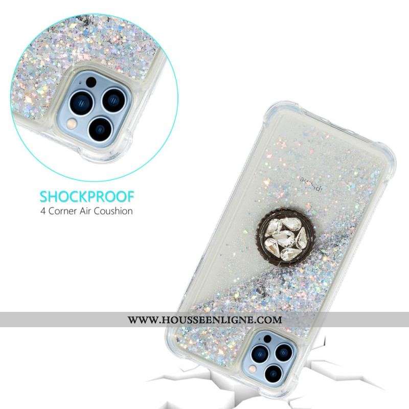 Coque iPhone 15 Pro Max Paillettes avec Anneau-Support