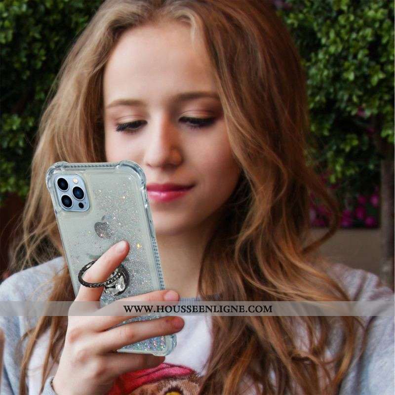 Coque iPhone 15 Pro Max Paillettes avec Anneau-Support