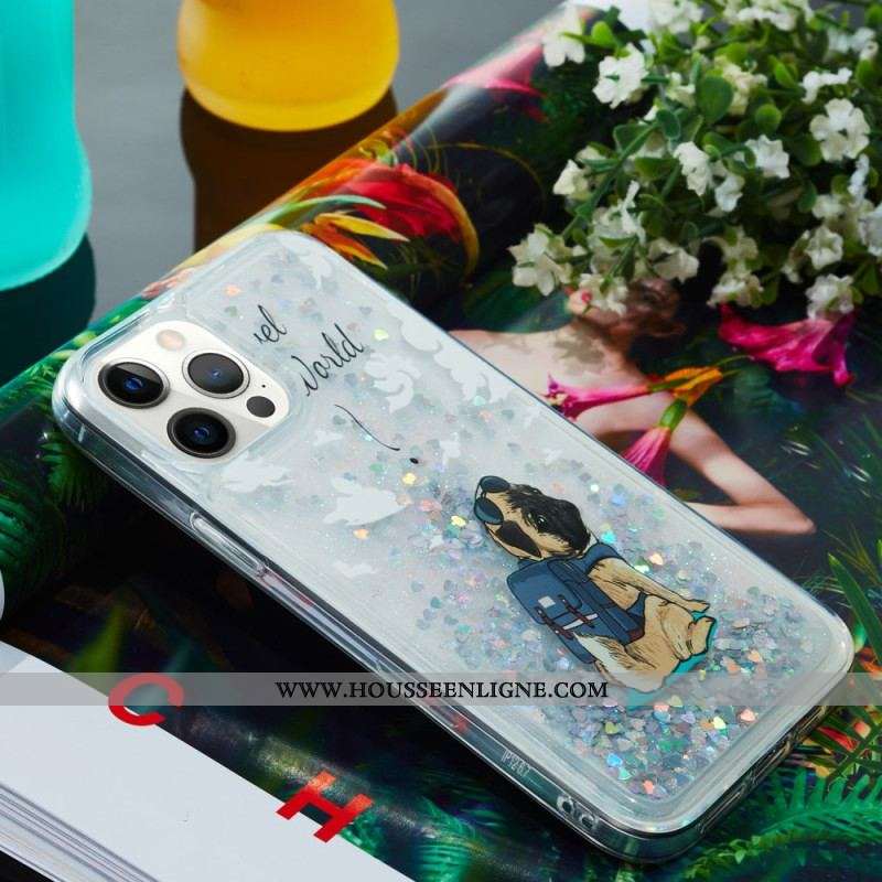 Coque iPhone 15 Pro Paillettes Chien