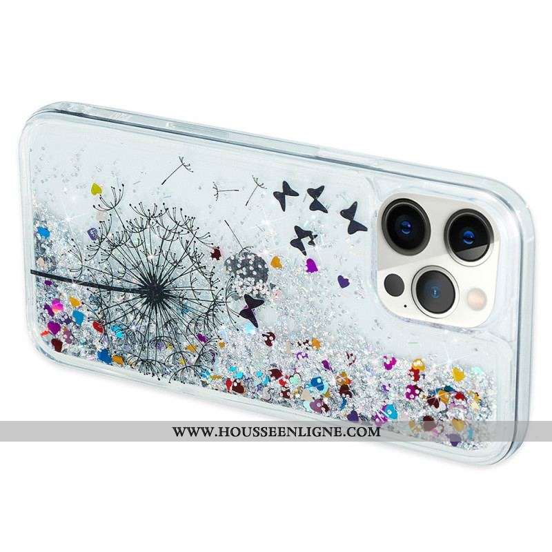 Coque iPhone 15 Pro Paillettes Pissenlit