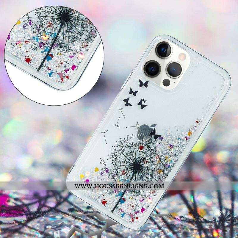 Coque iPhone 15 Pro Paillettes Pissenlit