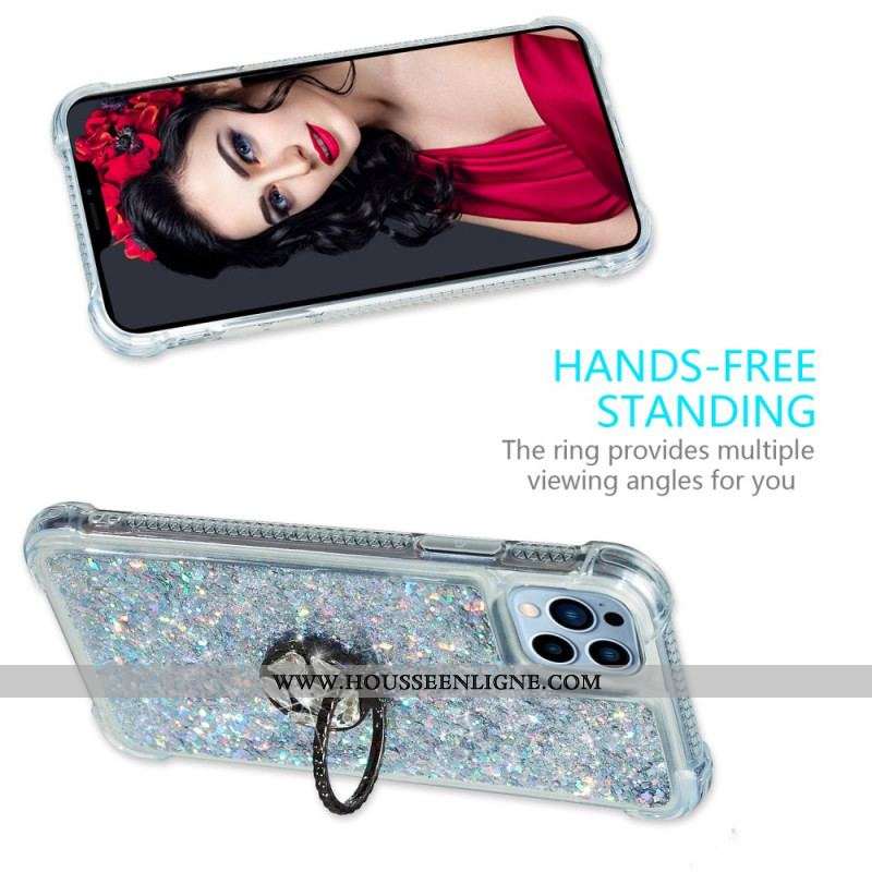 Coque iPhone 15 Pro Paillettes avec Anneau-Support