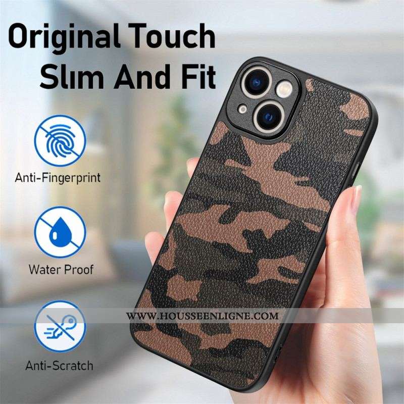 Coque iPhone 15 Simili Cuir Camouflage