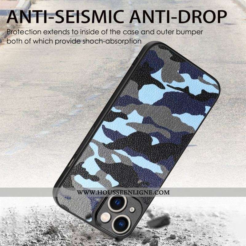 Coque iPhone 15 Simili Cuir Camouflage