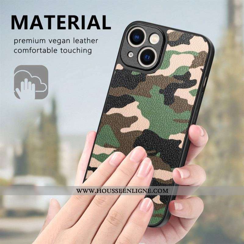 Coque iPhone 15 Simili Cuir Camouflage