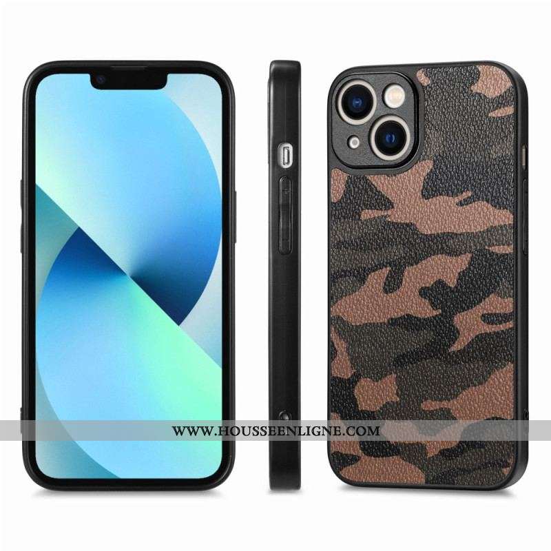 Coque iPhone 15 Simili Cuir Camouflage