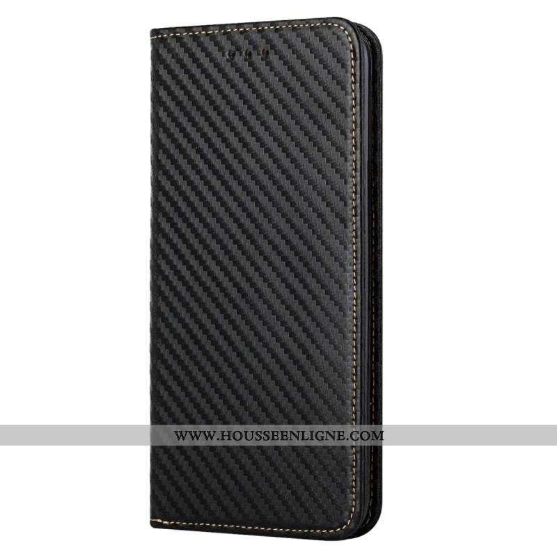 Flip Cover iPhone 15 Plus Fibre Carbone à Lanière