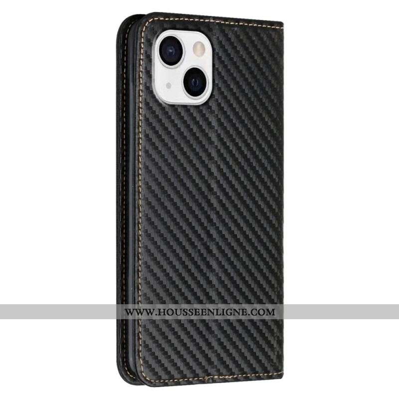 Flip Cover iPhone 15 Plus Fibre Carbone à Lanière