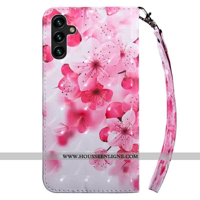 Housse Samsung Galaxy A14 5G / A14 Fleurs Roses à Lanière