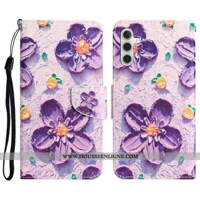 Housse Samsung Galaxy A14 5G / A14 Fleurs à Lanière