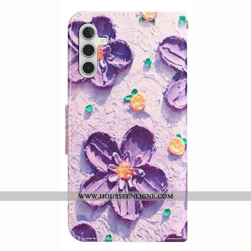 Housse Samsung Galaxy A14 5G / A14 Fleurs à Lanière