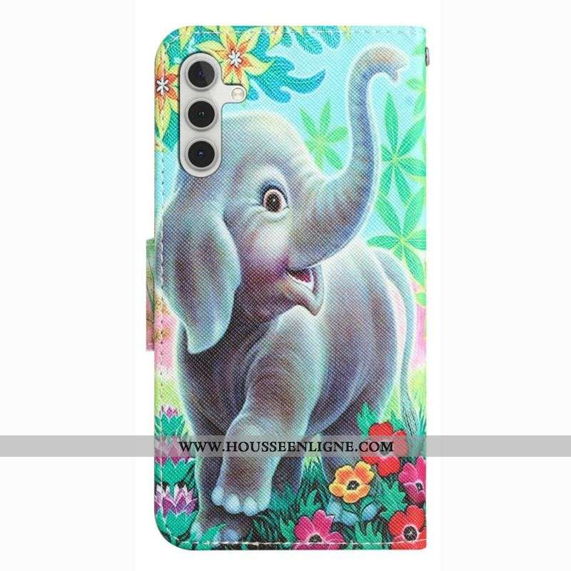 Housse Samsung Galaxy A14 5G / A14 Joyeux Éléphant à Lanière