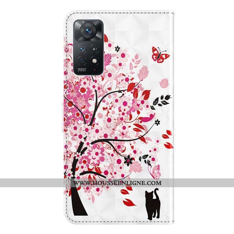 Housse Xiaomi Redmi Note 11 Pro / Note 11 Pro 5G Arbre Rose et Chat Noir