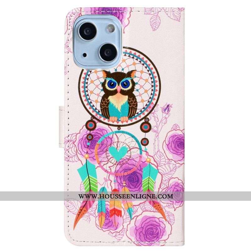 Housse iPhone 15 Attrape Rêves Hibou à Lanière