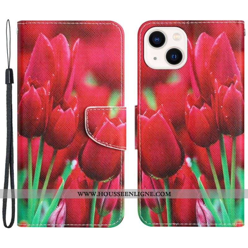 Housse iPhone 15 Déclinaison Florale à Lanière