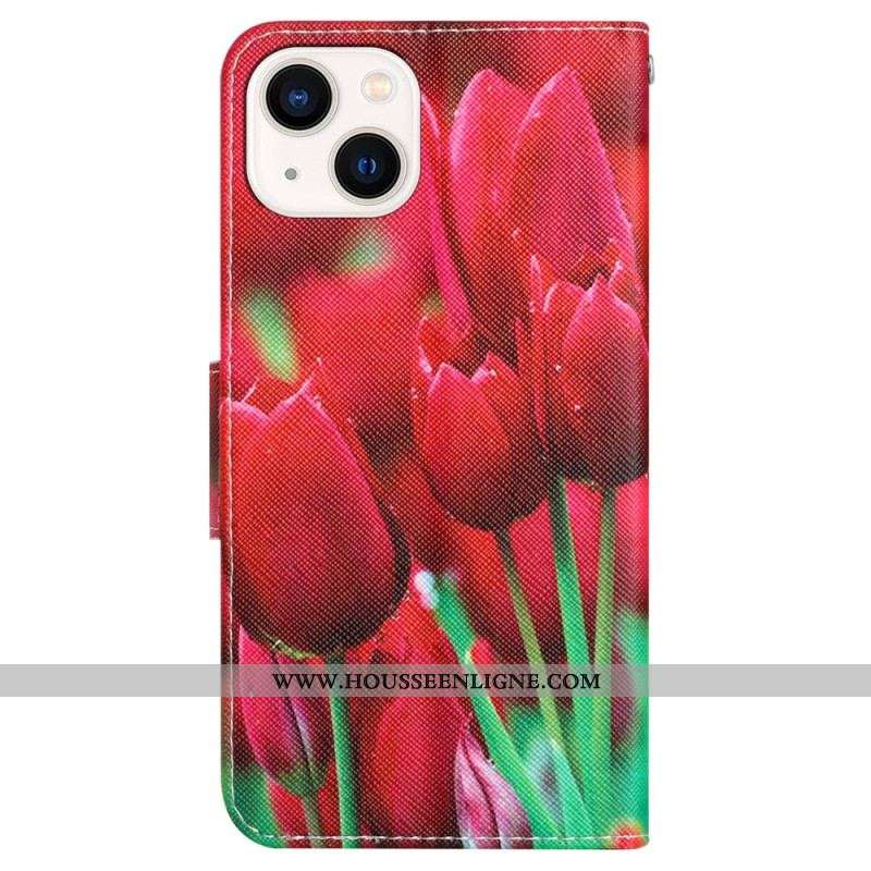 Housse iPhone 15 Déclinaison Florale à Lanière