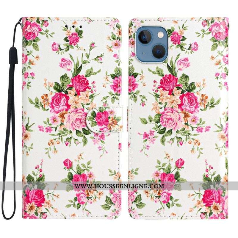 Housse iPhone 15 Fleurs Liberty à Lanière