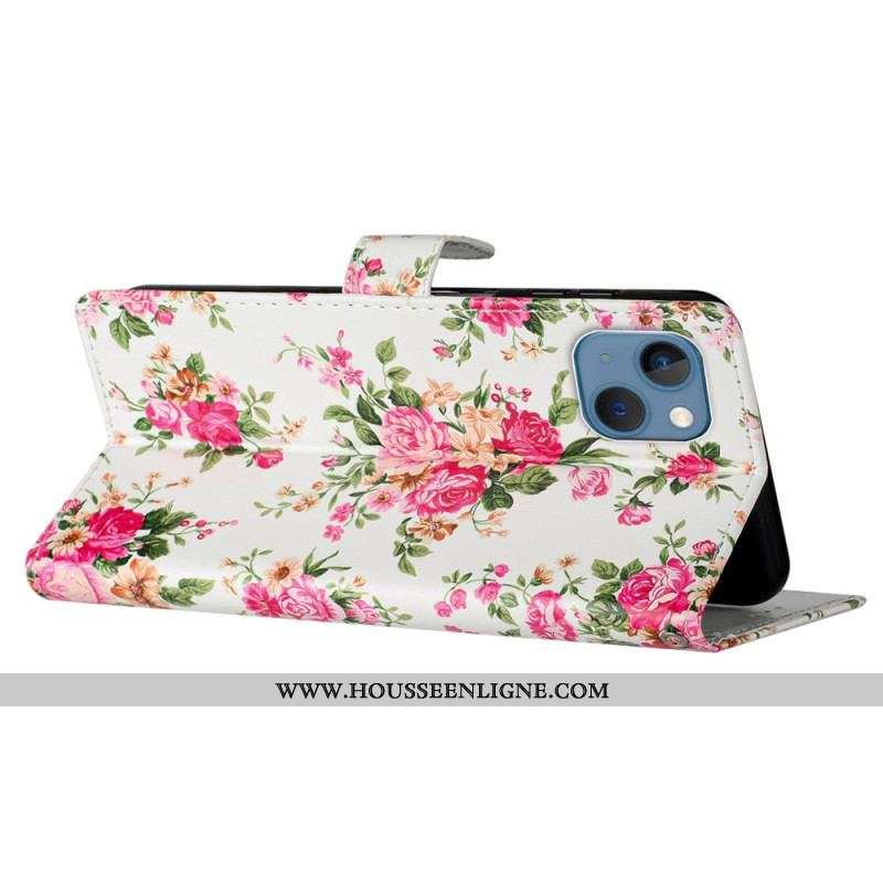 Housse iPhone 15 Fleurs Liberty à Lanière