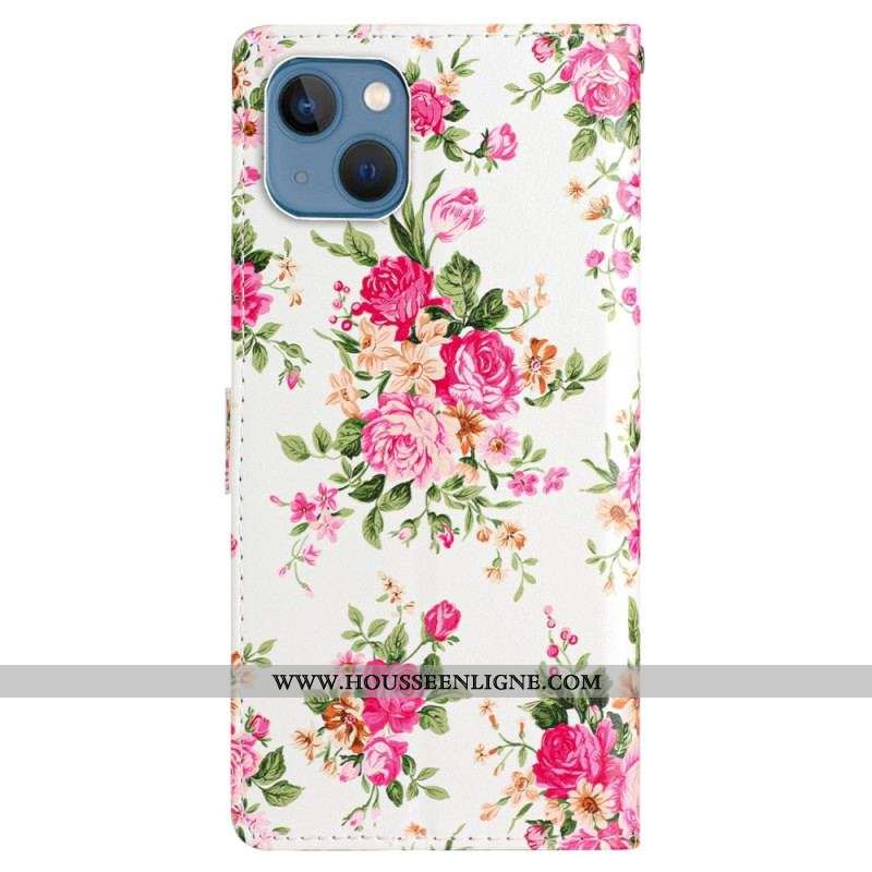 Housse iPhone 15 Fleurs Liberty à Lanière